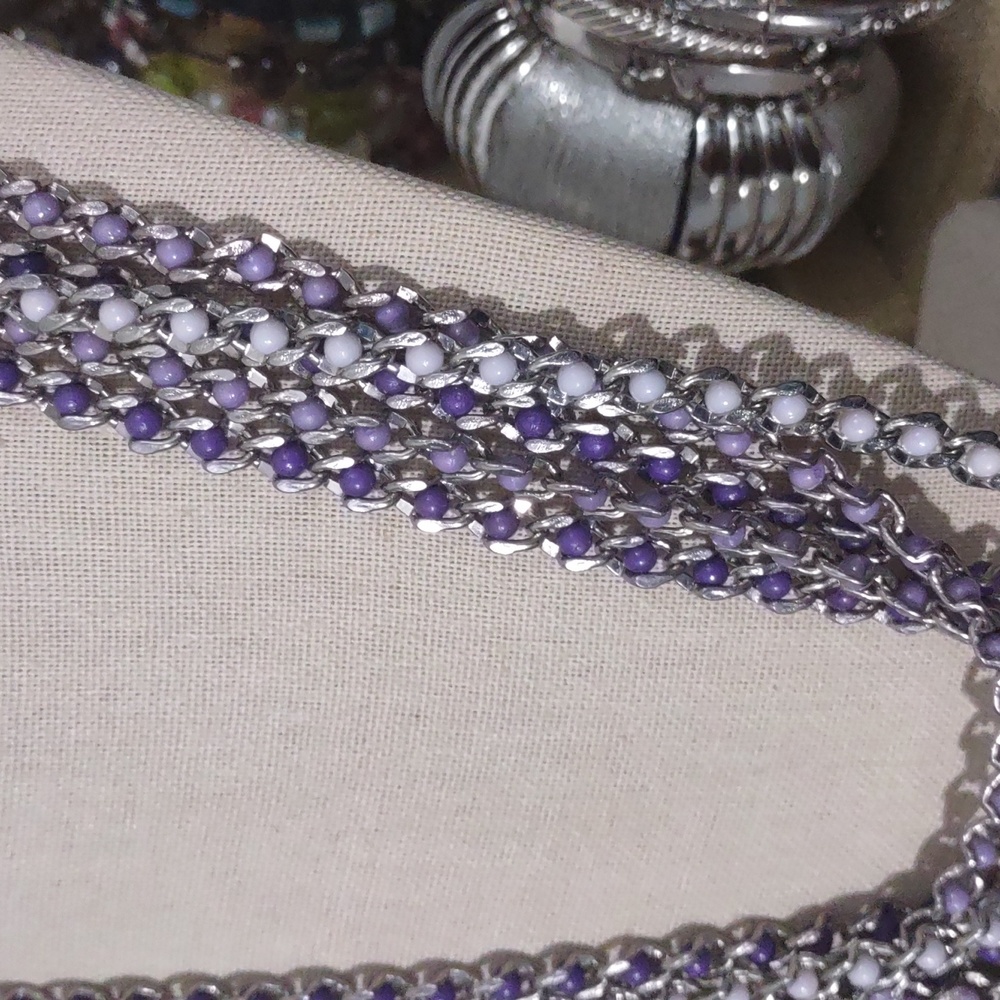 656 Coldwater Creek Women's Silver Chain Purple Beaded Necklace - Picture 3 of 7